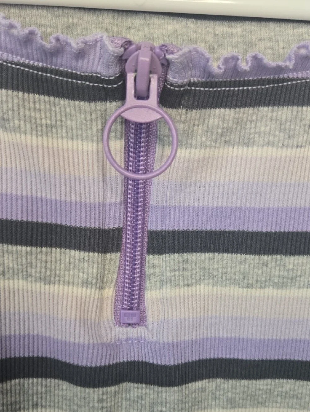 Justice Lavender, Gray & White Striped Crop Top with Front Zip